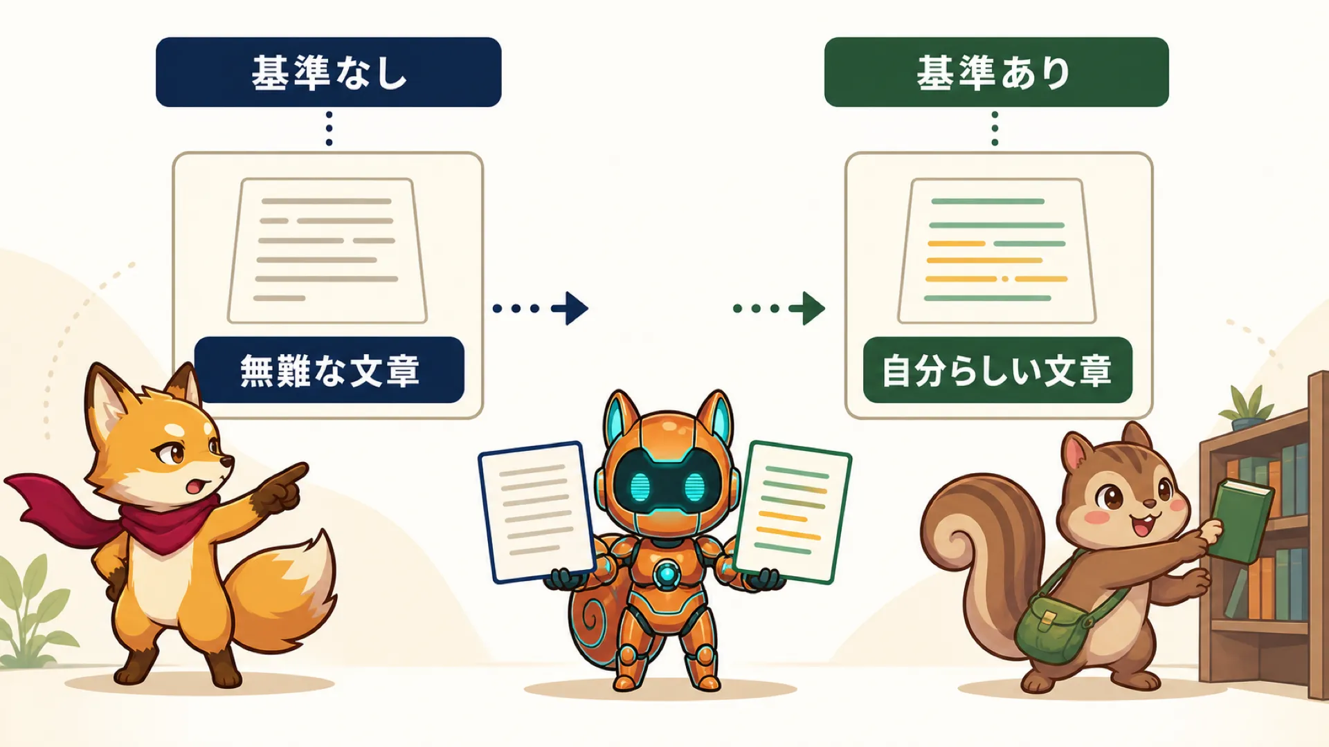 面白さの基準がない文章と自分の基準がある文章を比較した図解