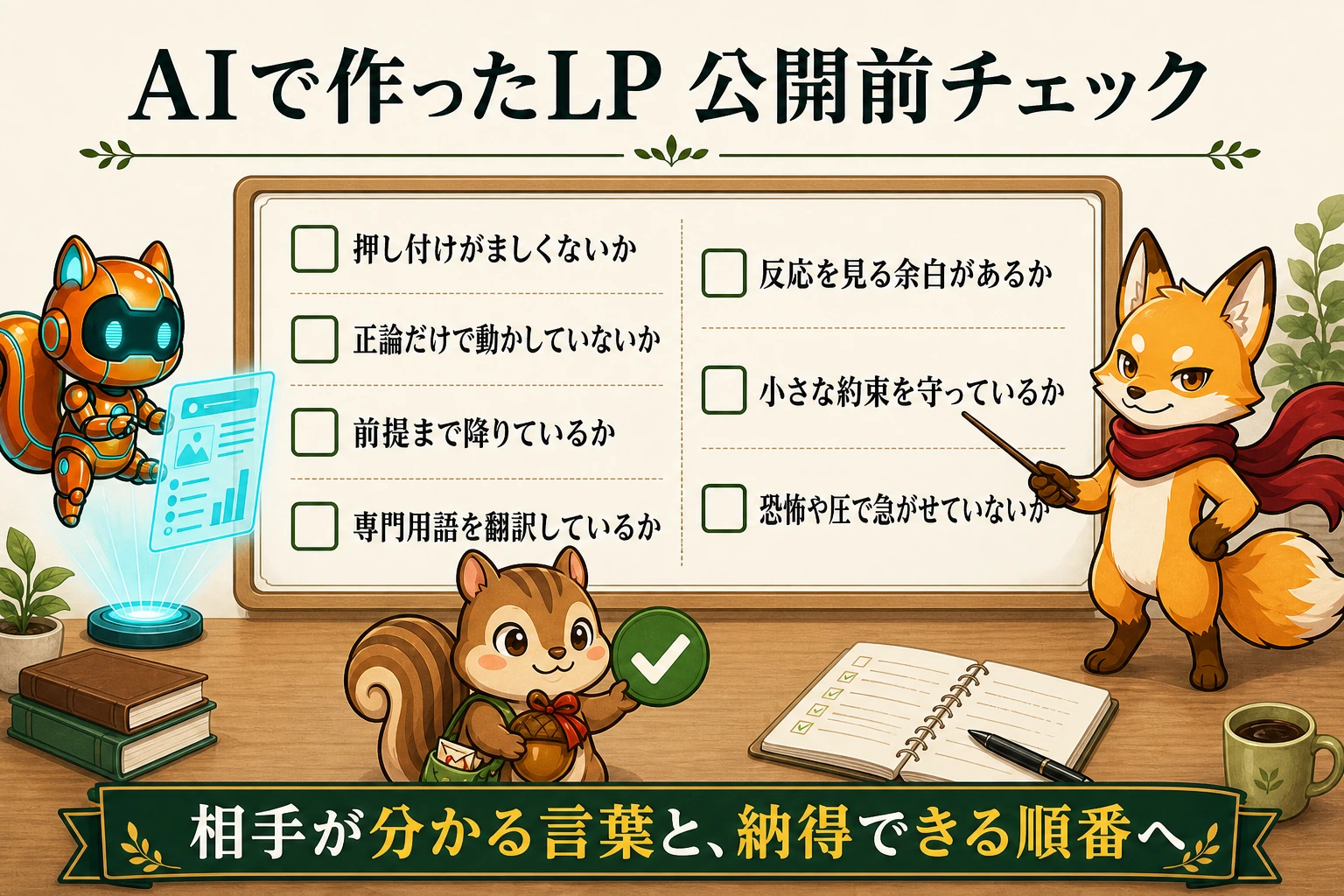 AIで作ったLPを公開前に確認する7つのチェック項目の図解