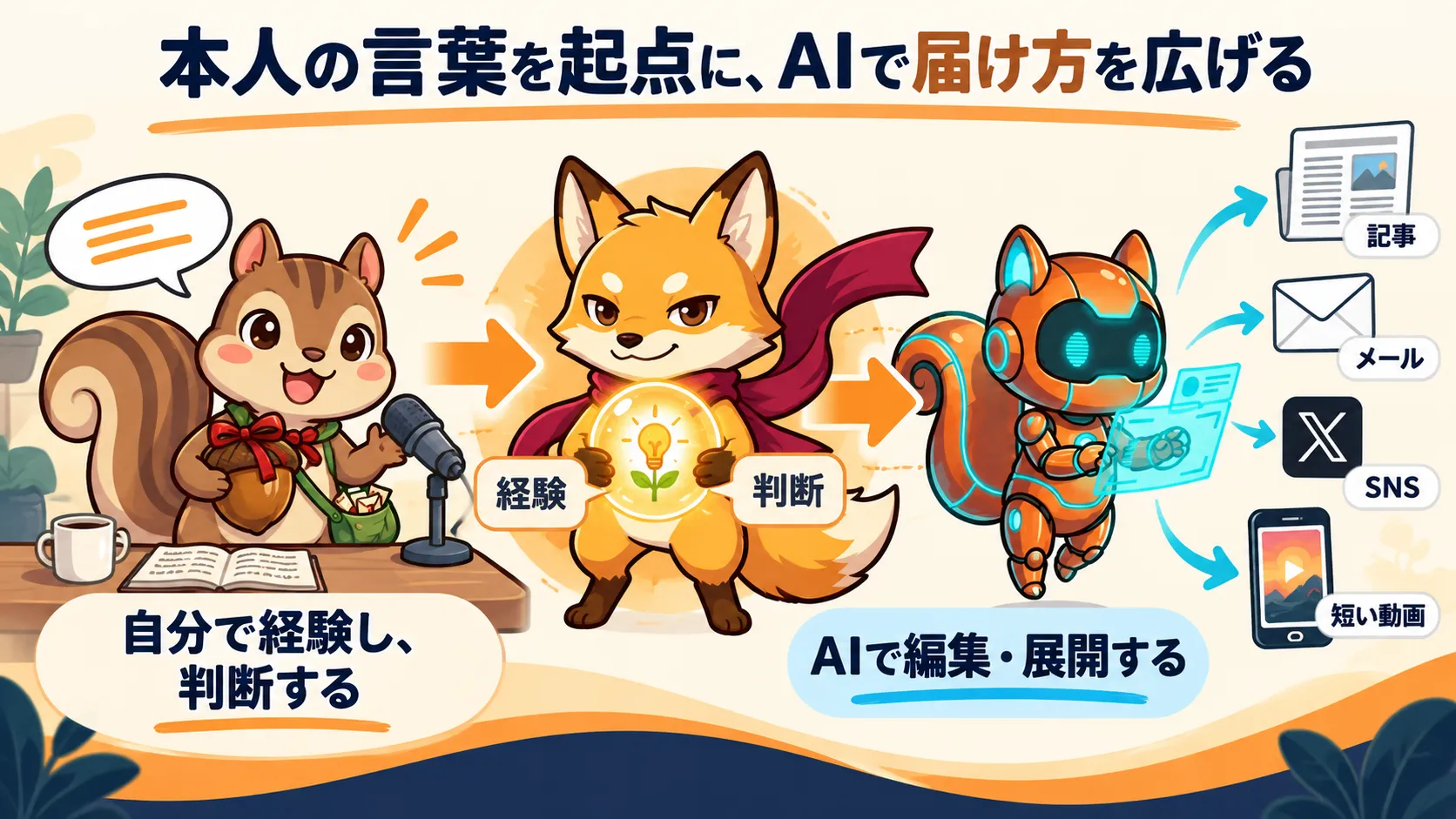 自分で話した一次情報をAIで記事やメールへ展開する図解