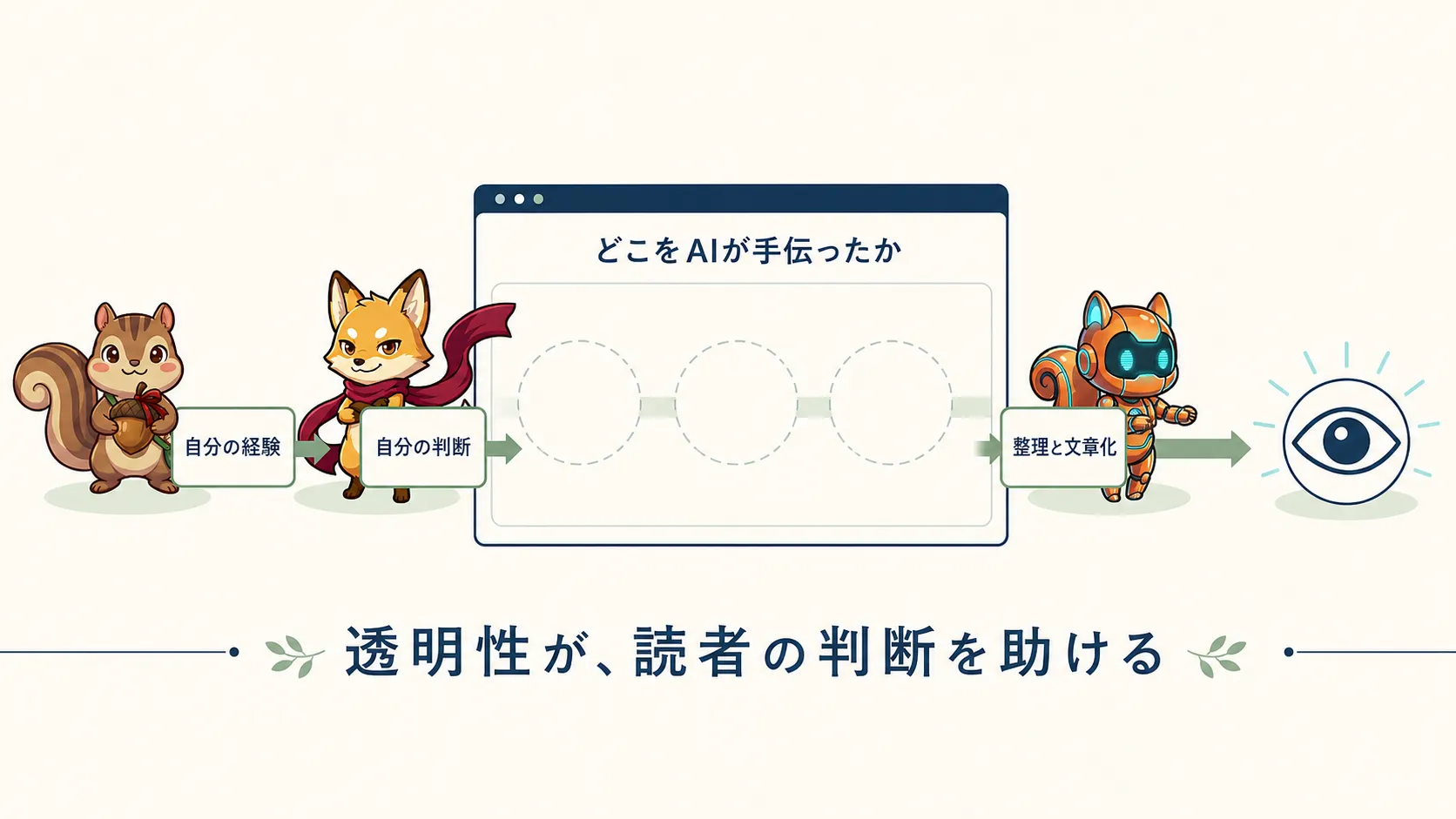 自分の経験と判断、AIによる整理と文章化の役割を読者に伝える透明な制作工程