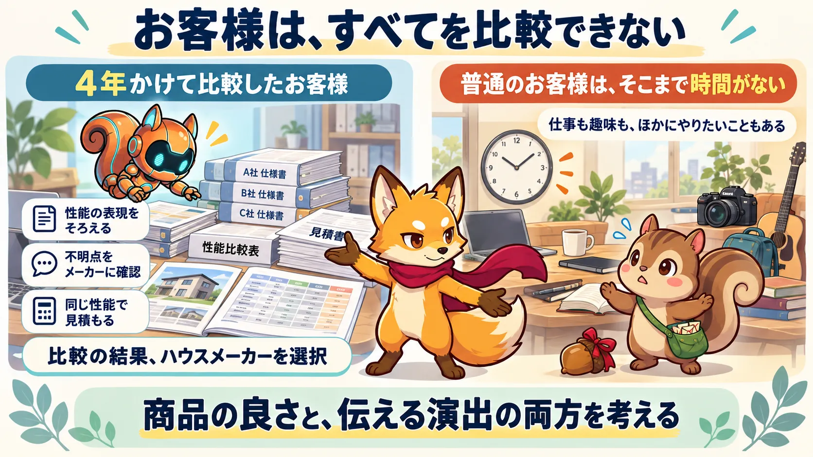 4年ほど住宅を比較した一人の例と、そこまで時間がない普通のお客様を並列に示す図