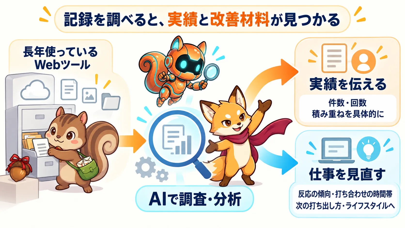 AIで記録を調べた結果は実績の紹介と仕事の見直しの両方に使えること。