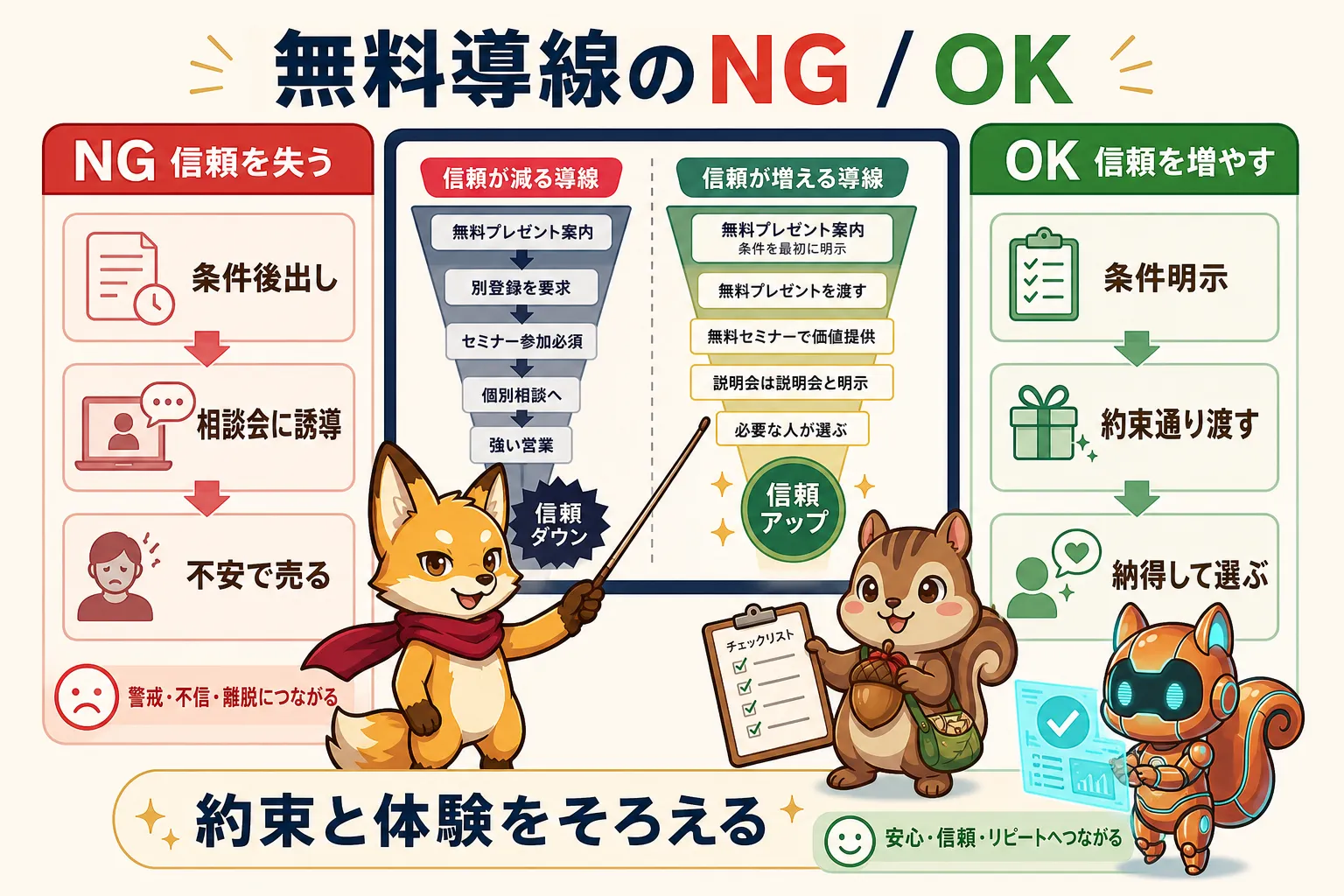 無料プレゼントや無料セミナーで信頼を失う導線と信頼を増やす導線の違い