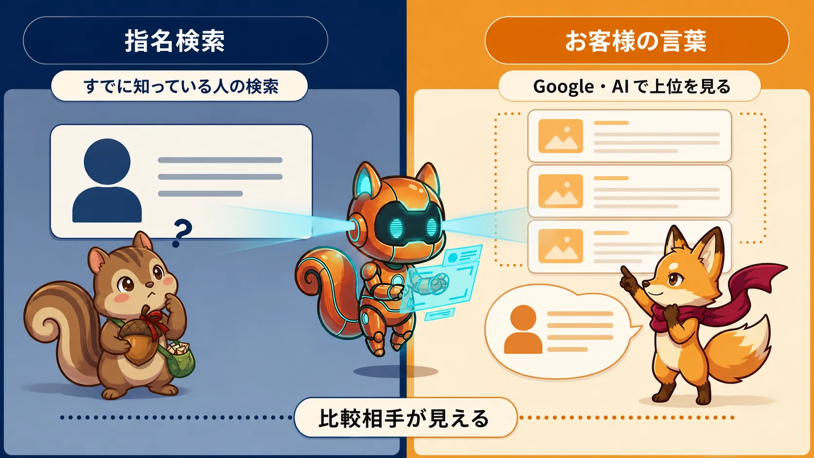 自社名ではなく顧客の検索語で競合を確認する流れ