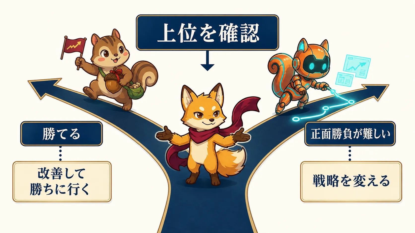 競合分析から勝ちに行くか戦略を変えるかを判断する分岐