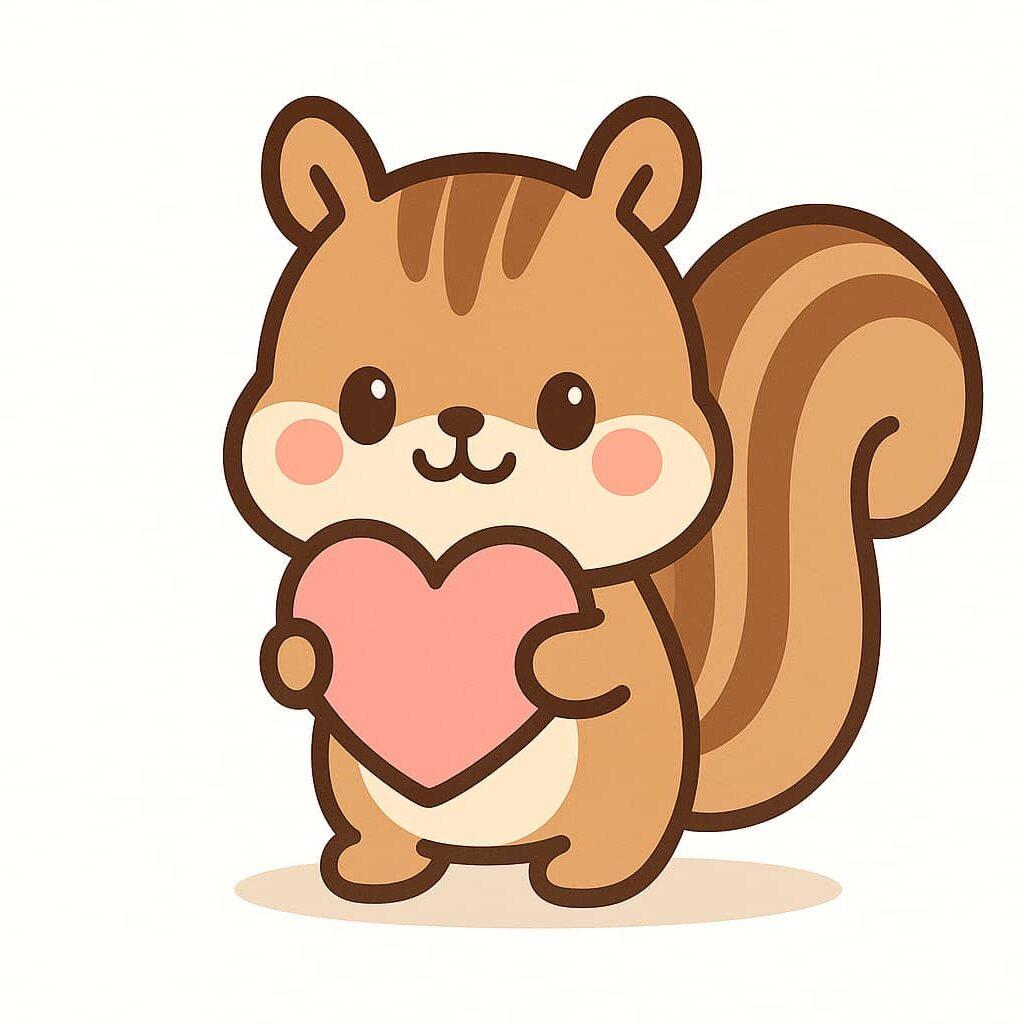 ハートを持つリスのイラスト