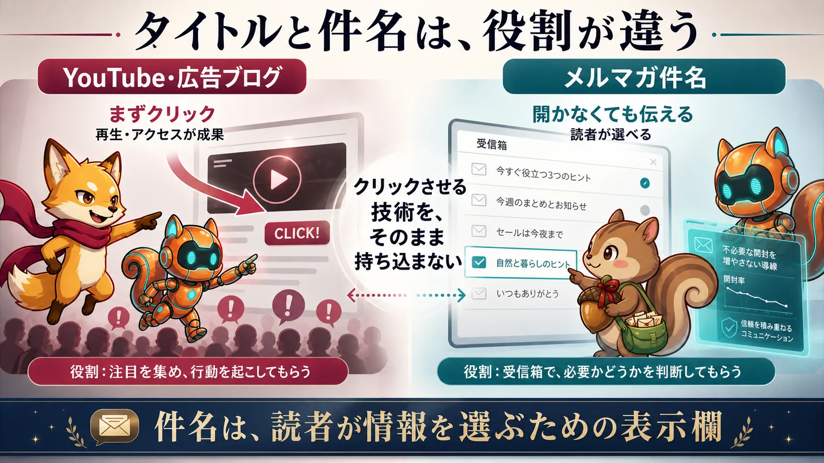 YouTubeや広告ブログのタイトルとメルマガ件名の役割の違い