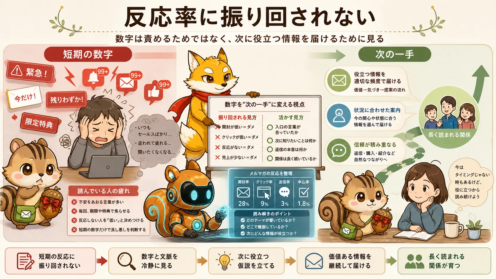 短期の反応率だけで判断せず長く読まれる関係を育てる図解