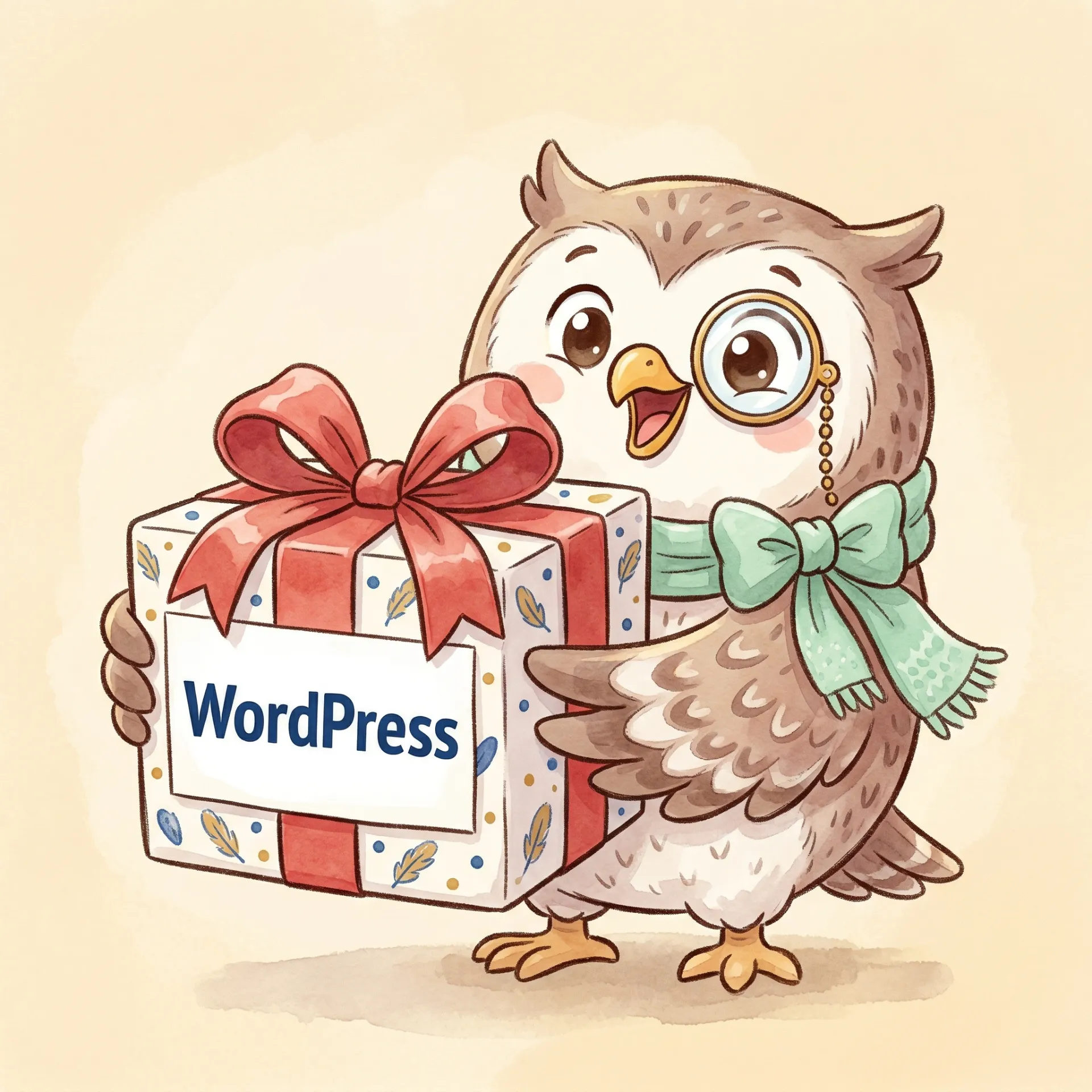 WordPressを差し出すフクロウ