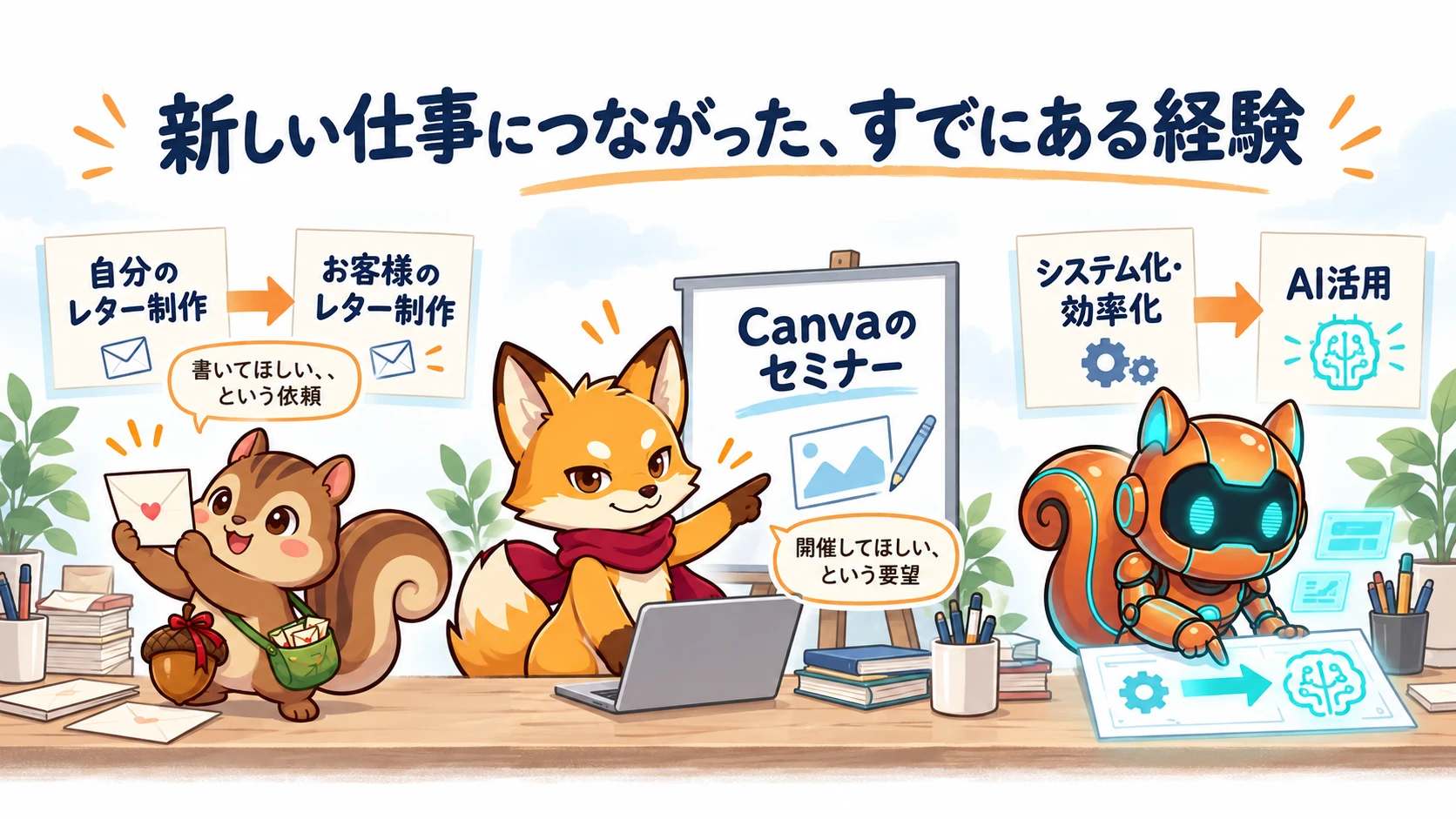 自分のレター制作からお客様のレター制作へ、依頼からCanva講座へ、システム化からAI活用へつながった経験