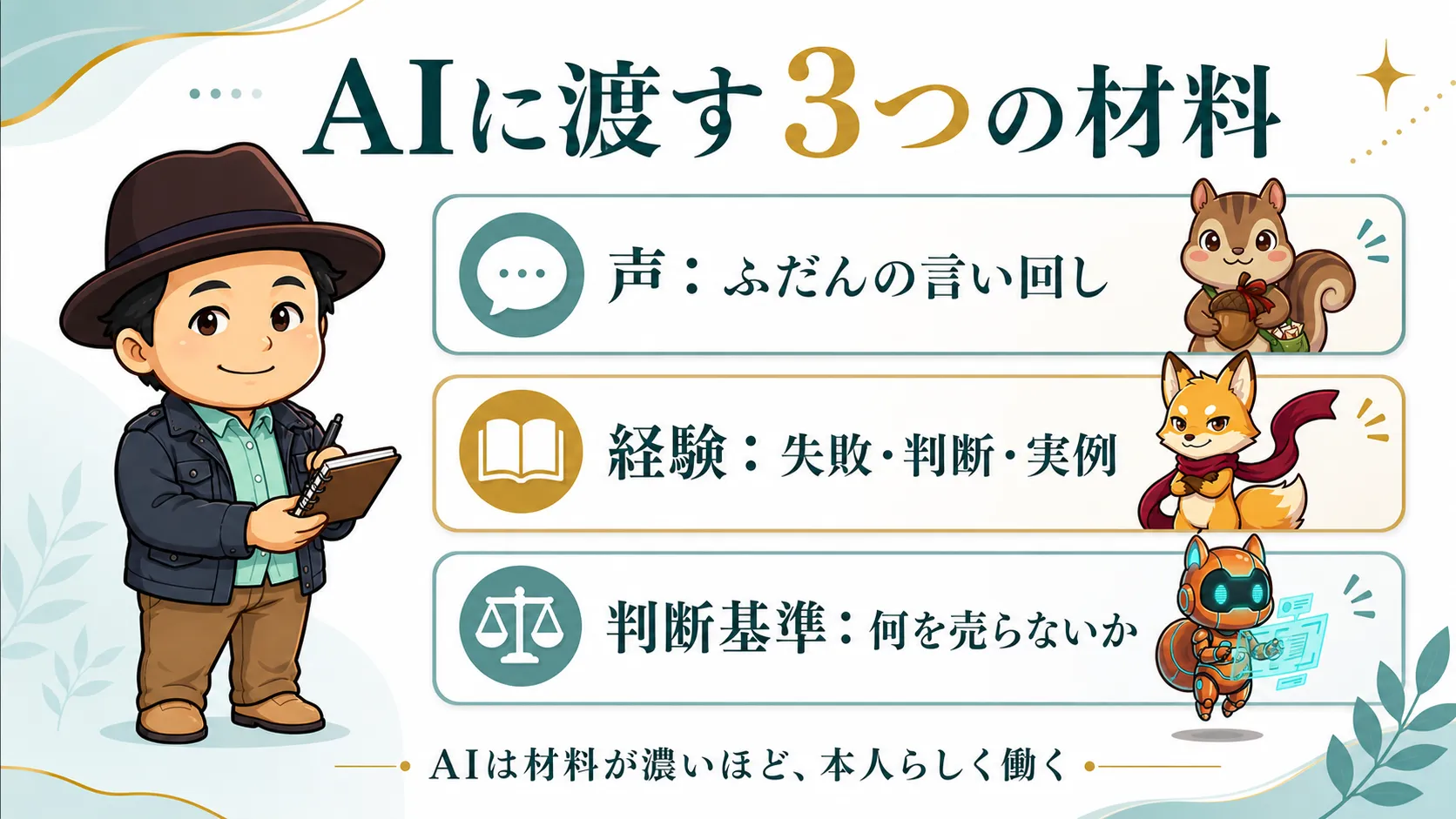 AIに渡す3つの材料 声 経験 判断基準