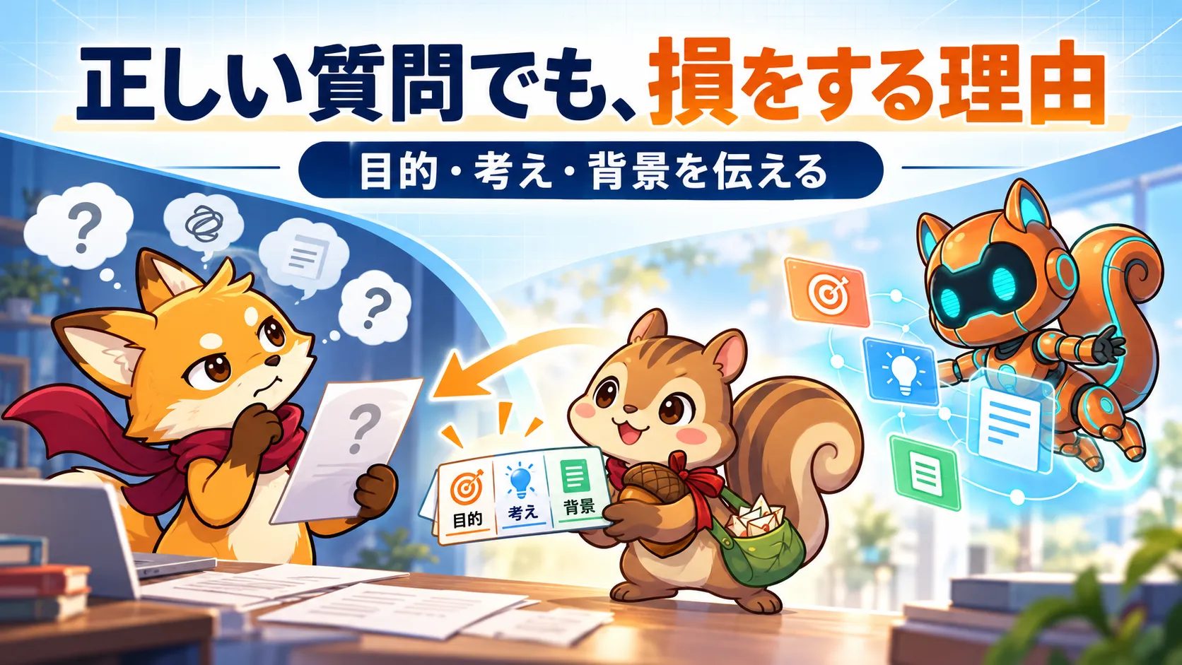 質問の目的や考えが伝わらず相手が疲れる場面を描いた記事画像