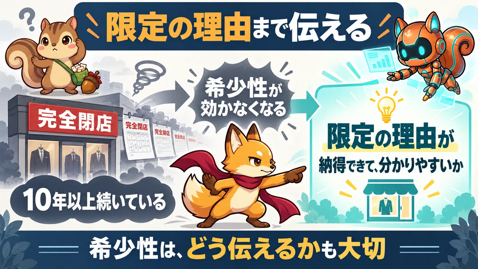 10年以上続く完全閉店と、納得できる限定の理由を比べる図