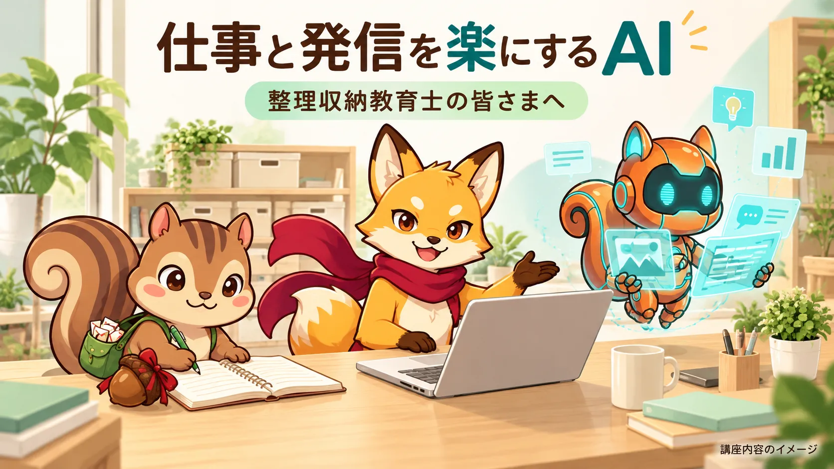オンラインで仕事と発信に役立つAIの使い方を学ぶ様子のイメージ。実際の講座画面ではありません。