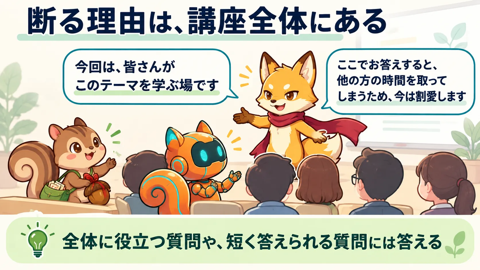 全体の時間を取る質問は今は割愛し、全体に役立つ質問や短い質問には答える図。