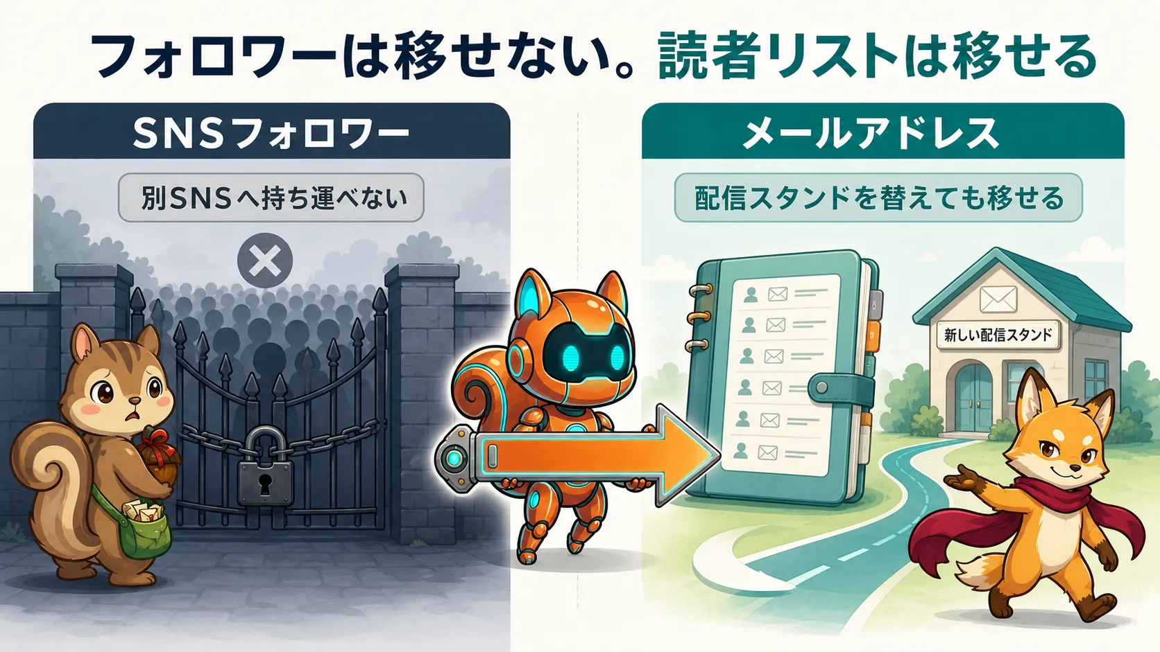 別SNSへ持ち運べないフォロワーと、配信環境を替えても移せるメールの読者リストの違い