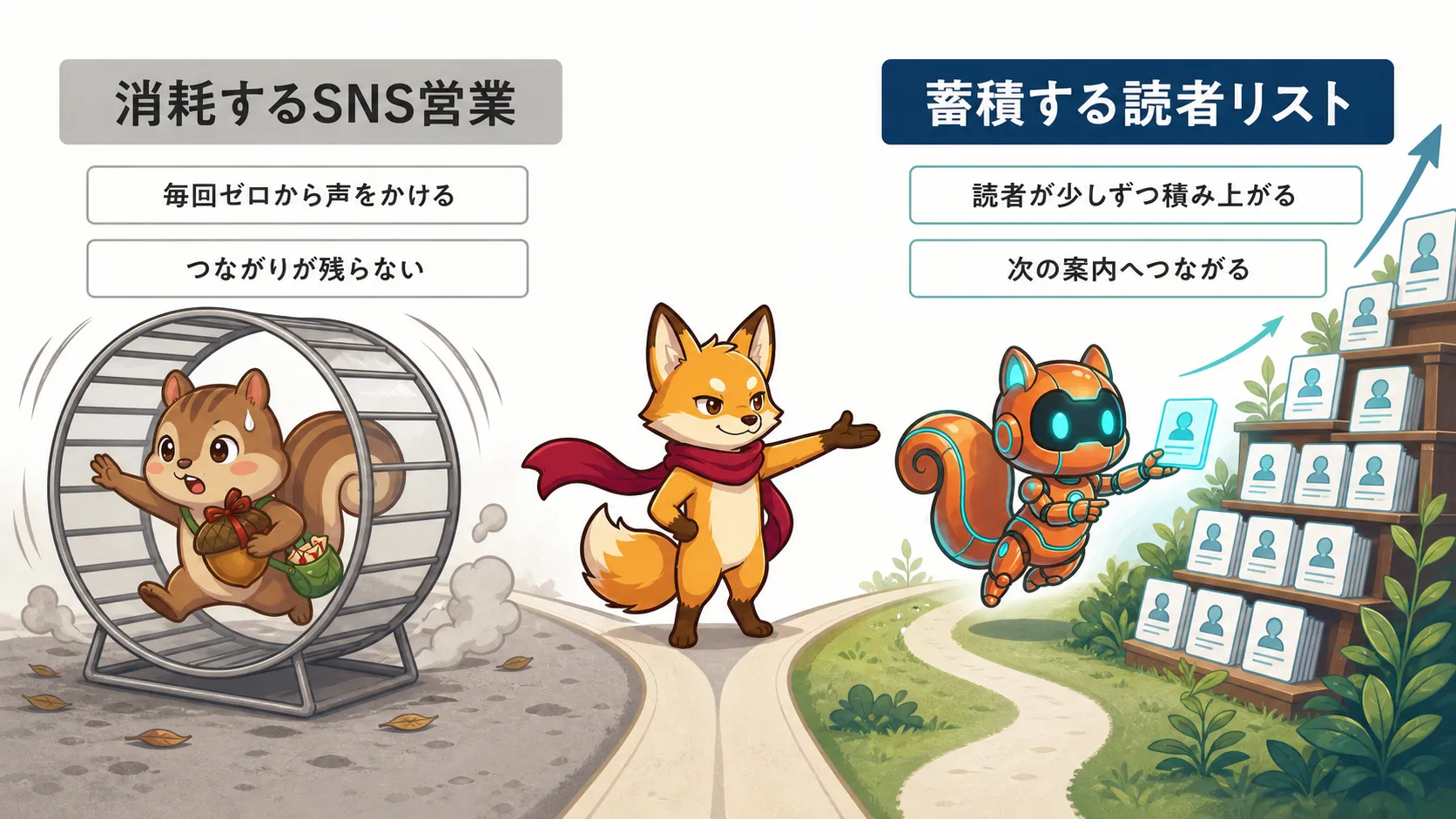 毎回ゼロから声をかけるSNS営業と読者リストが蓄積する運用の違い